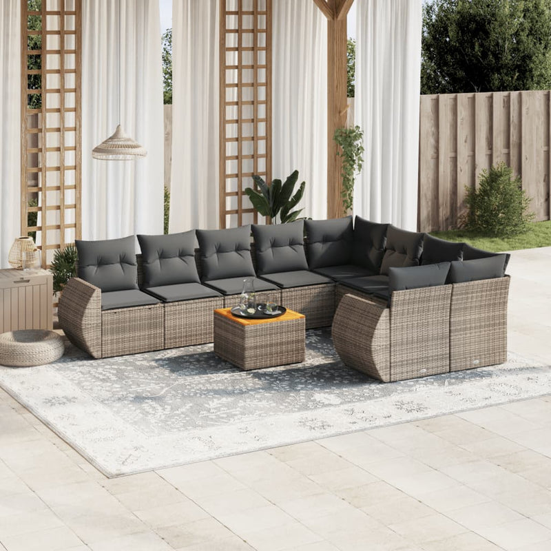 vidaXL 10 Piece Garden Sofa Set with Cushions Grey Poly Rattan