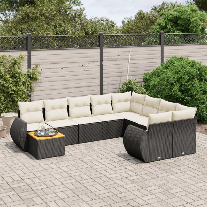 vidaXL 10 Piece Garden Sofa Set with Cushions Black Poly Rattan
