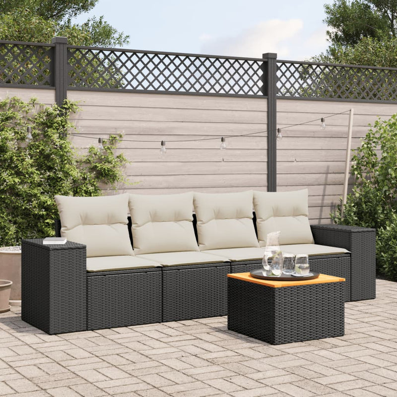 vidaXL 5 Piece Garden Sofa Set with Cushions Black Poly Rattan