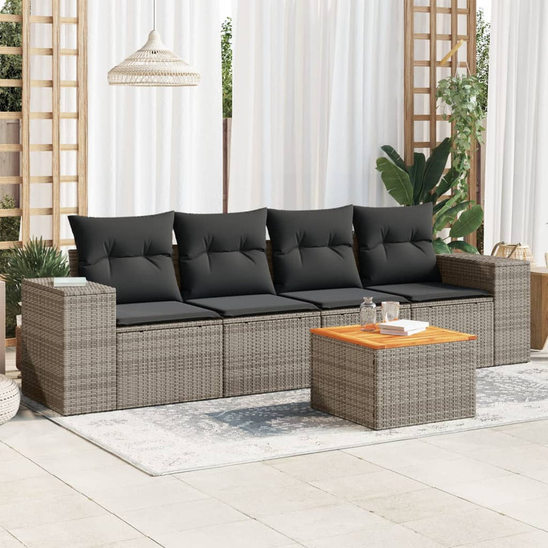 vidaXL 5 Piece Garden Sofa Set with Cushions Grey Poly Rattan