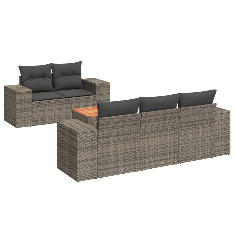 vidaXL 6 Piece Garden Sofa Set with Cushions Grey Poly Rattan