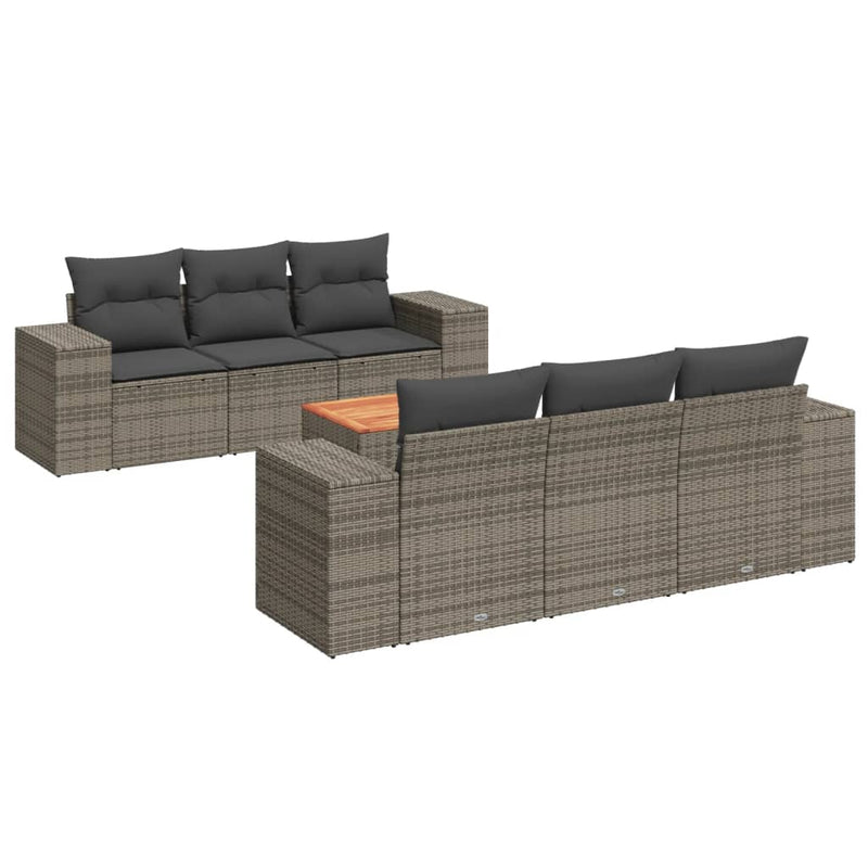 7 Piece Garden Sofa Set with Cushions Grey Poly Rattan