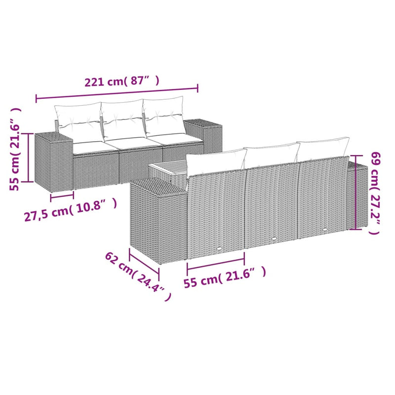 vidaXL 7 Piece Garden Sofa Set with Cushions Grey Poly Rattan