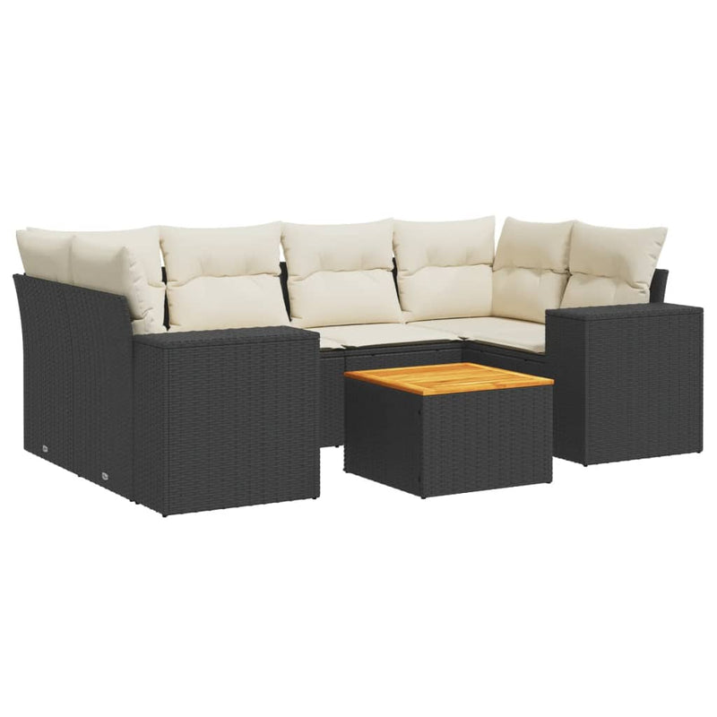 vidaXL 7 Piece Garden Sofa Set with Cushions Black Poly Rattan