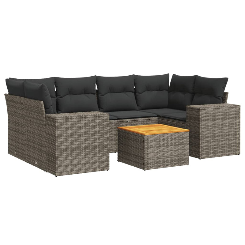 vidaXL 7 Piece Garden Sofa Set with Cushions Grey Poly Rattan