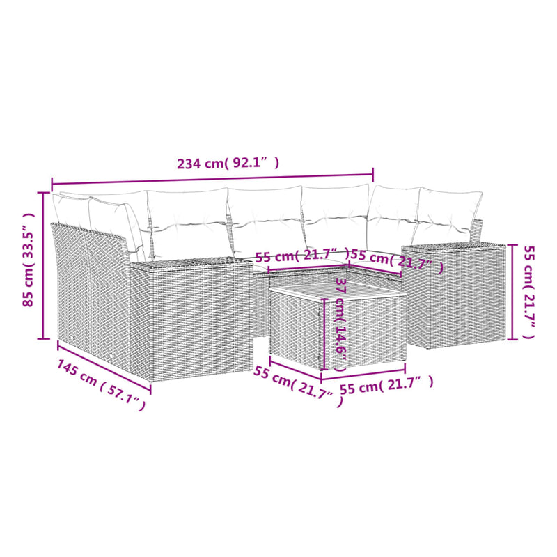 vidaXL 7 Piece Garden Sofa Set with Cushions Grey Poly Rattan