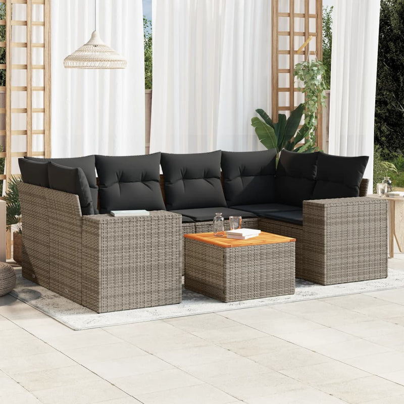vidaXL 7 Piece Garden Sofa Set with Cushions Grey Poly Rattan