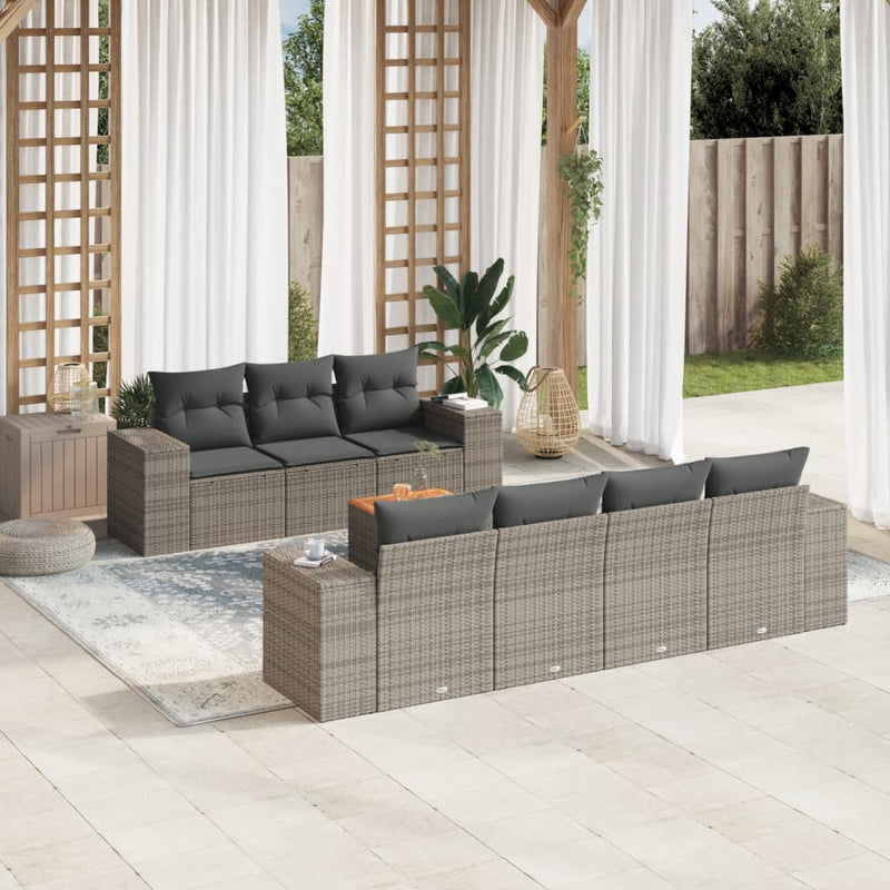 vidaXL 8 Piece Garden Sofa Set with Cushions Grey Poly Rattan