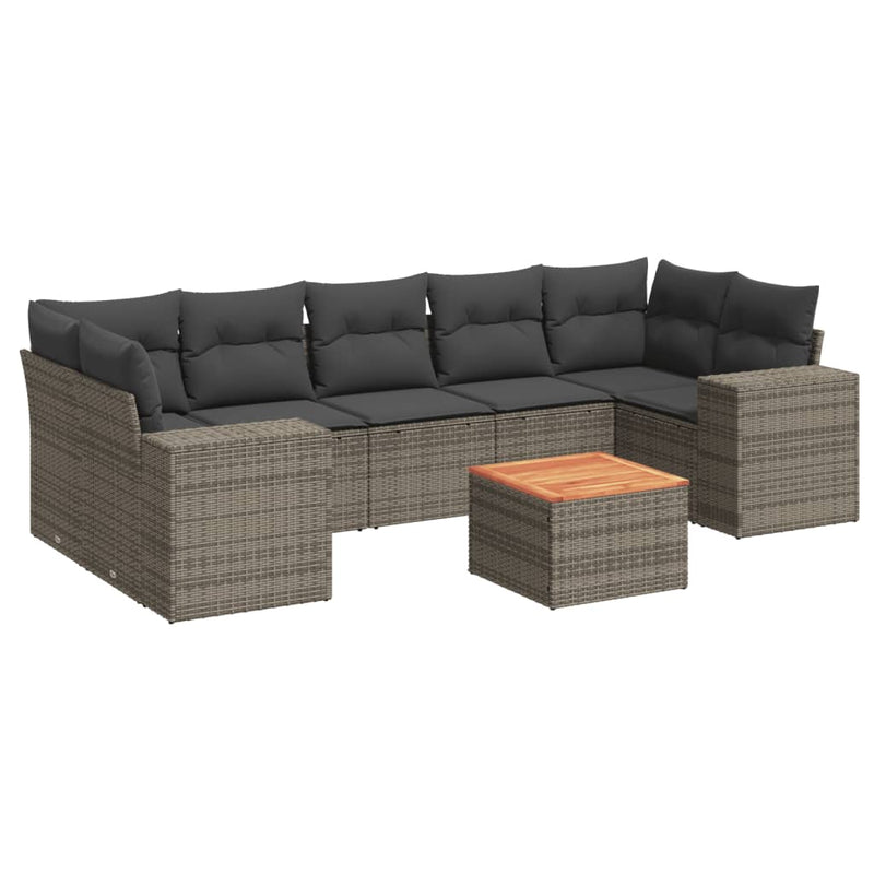 vidaXL 8 Piece Garden Sofa Set with Cushions Grey Poly Rattan