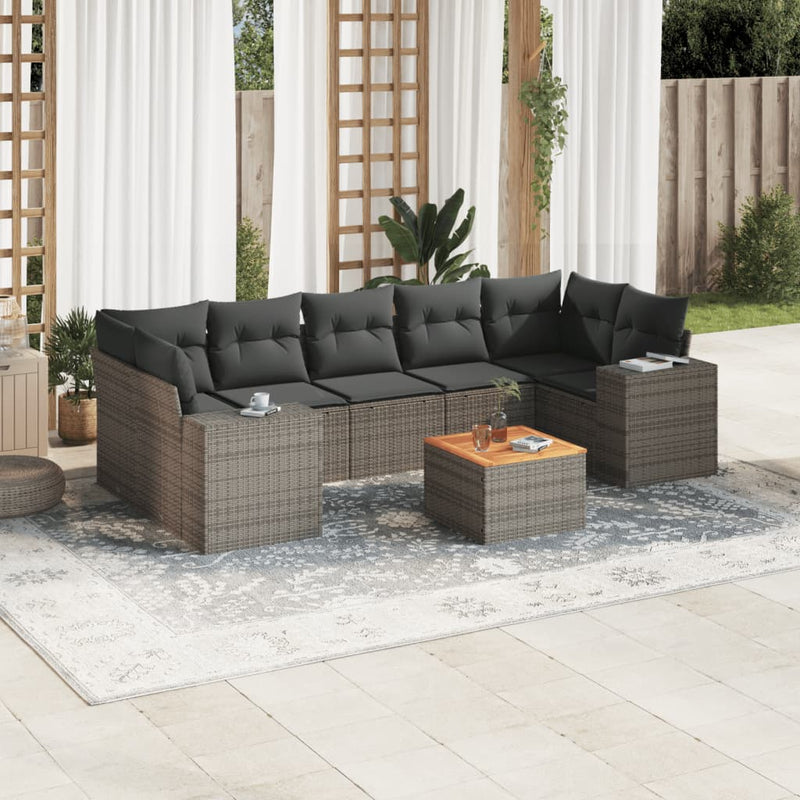 8 Piece Garden Sofa Set with Cushions Grey Poly Rattan