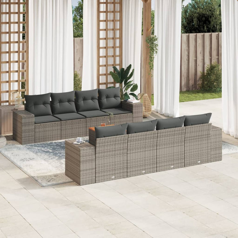 vidaXL 9 Piece Garden Sofa Set with Cushions Grey Poly Rattan