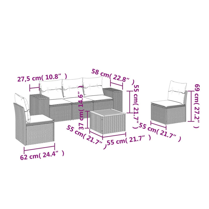 vidaXL 6 Piece Garden Sofa Set with Cushions Black Poly Rattan
