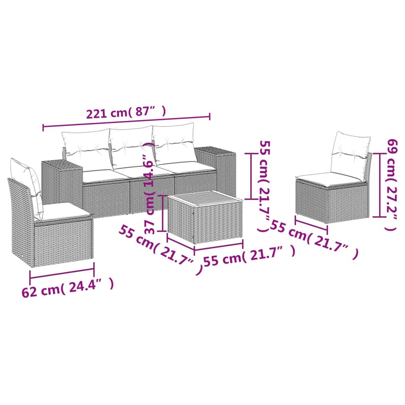 vidaXL 6 Piece Garden Sofa Set with Cushions Grey Poly Rattan