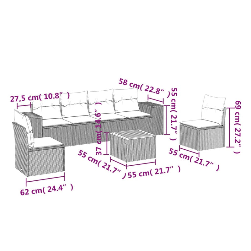vidaXL 7 Piece Garden Sofa Set with Cushions Black Poly Rattan