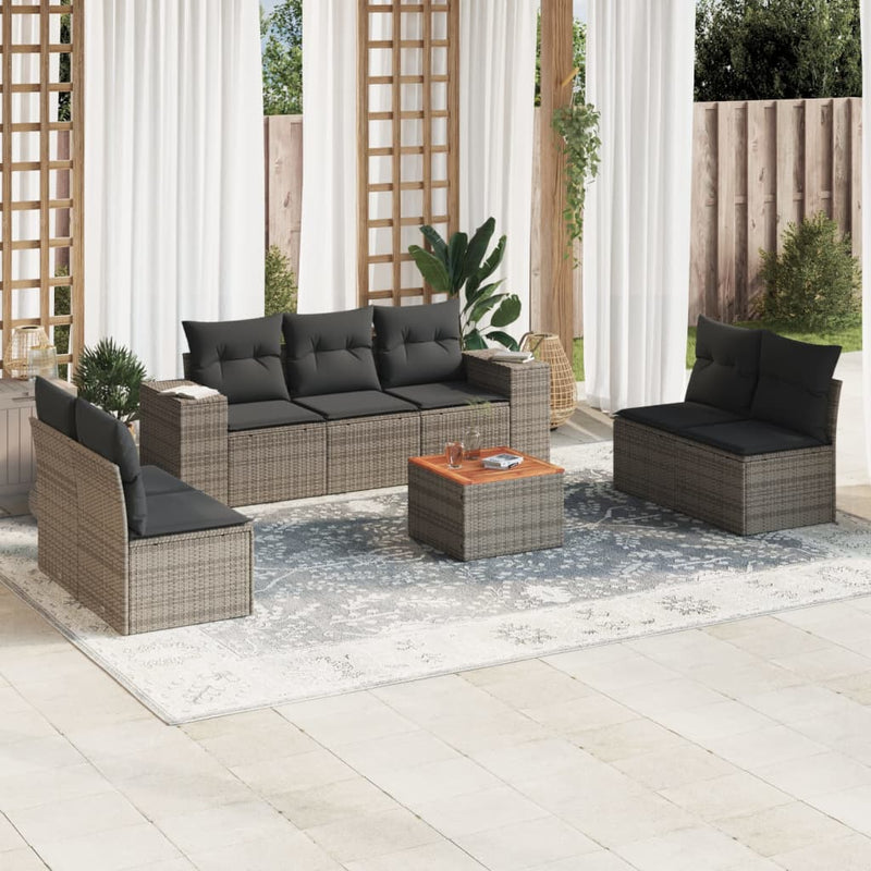 8 Piece Garden Sofa Set with Cushions Grey Poly Rattan