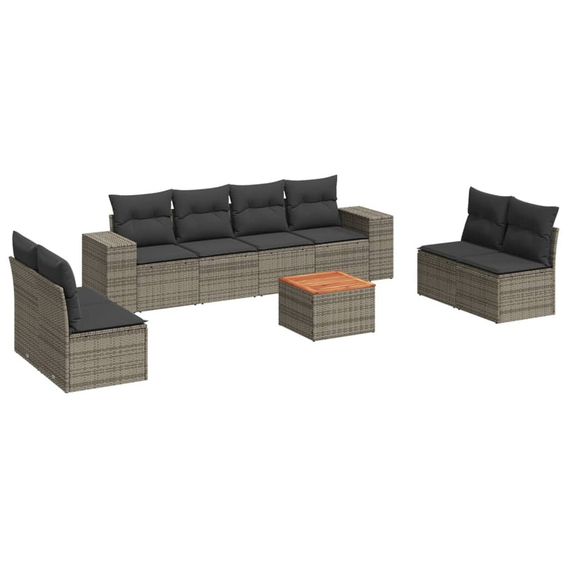 9 Piece Garden Sofa Set with Cushions Grey Poly Rattan