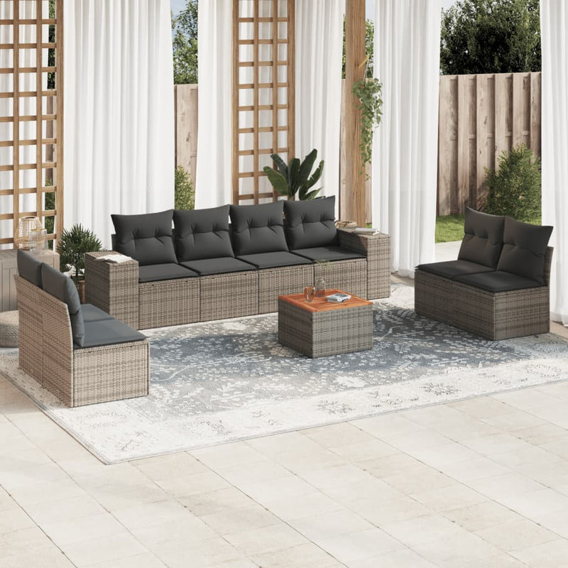 9 Piece Garden Sofa Set with Cushions Grey Poly Rattan