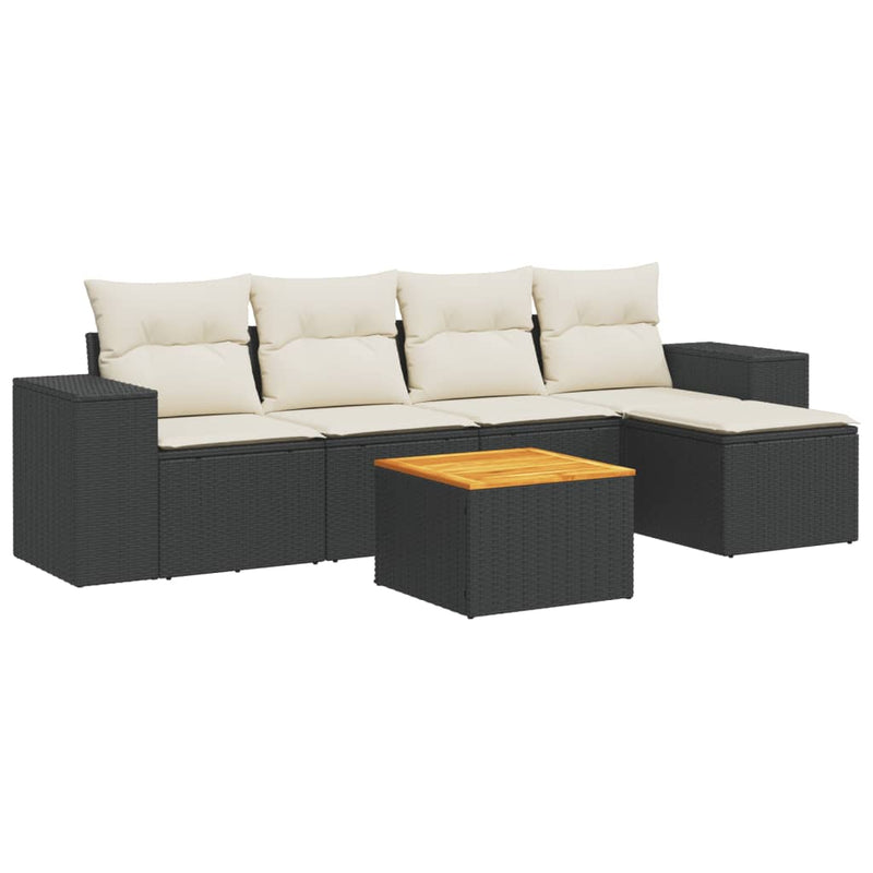 vidaXL 6 Piece Garden Sofa Set with Cushions Black Poly Rattan