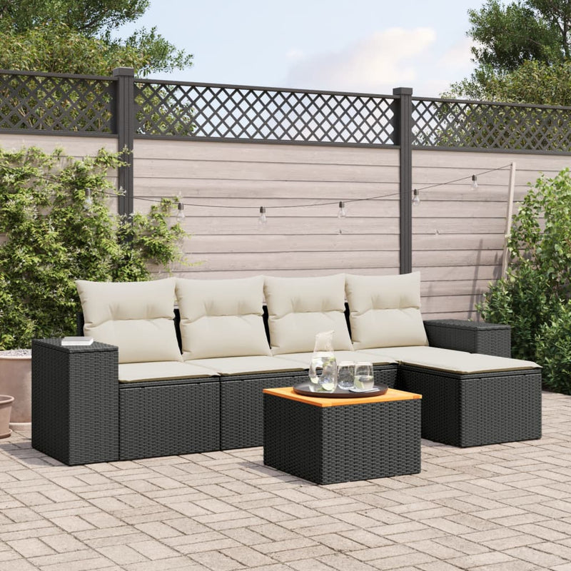 vidaXL 6 Piece Garden Sofa Set with Cushions Black Poly Rattan