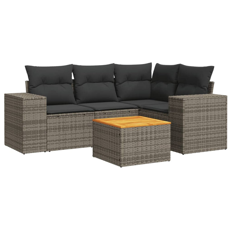 5 Piece Garden Sofa Set with Cushions Grey Poly Rattan