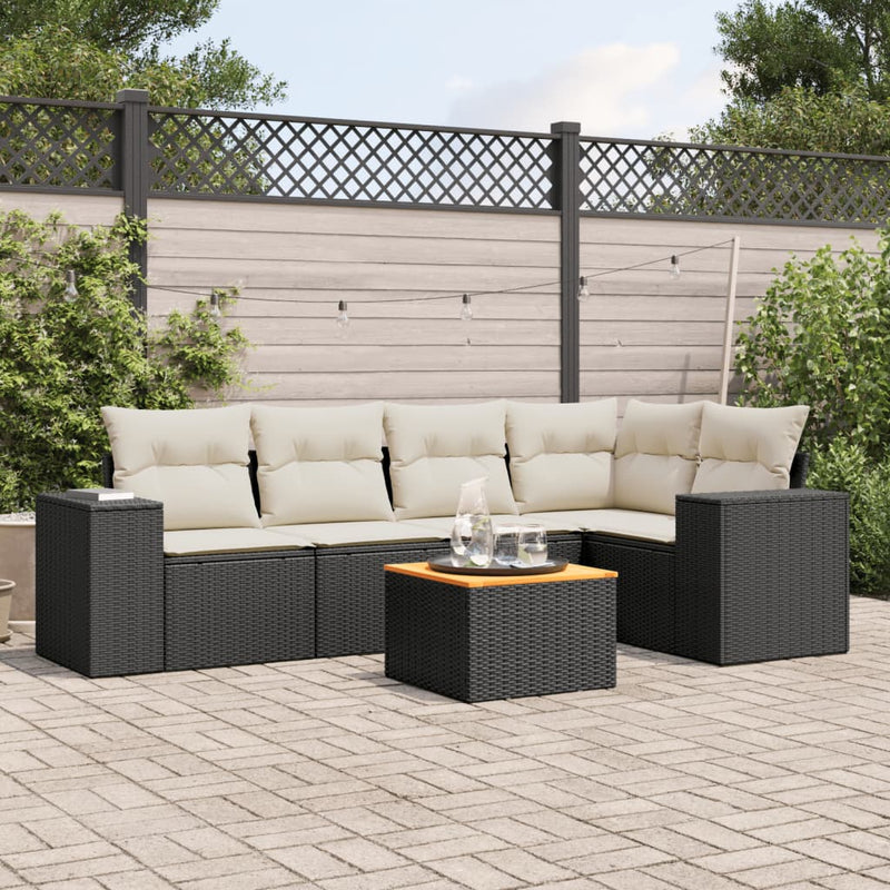 vidaXL 6 Piece Garden Sofa Set with Cushions Black Poly Rattan