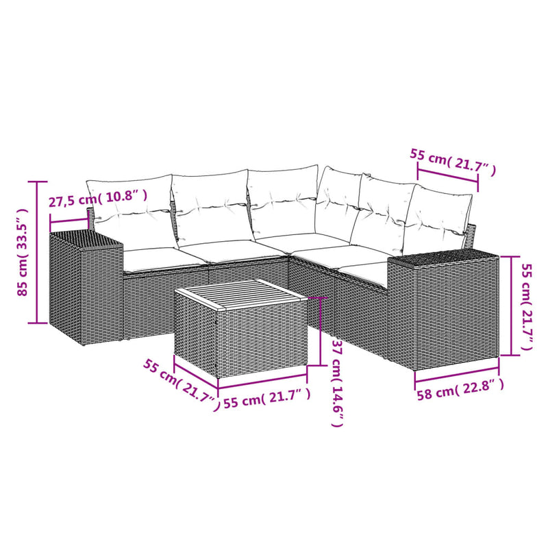 vidaXL 6 Piece Garden Sofa Set with Cushions Black Poly Rattan