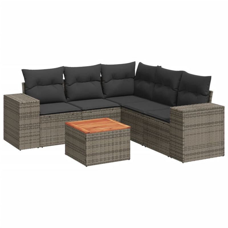 6 Piece Garden Sofa Set with Cushions Grey Poly Rattan