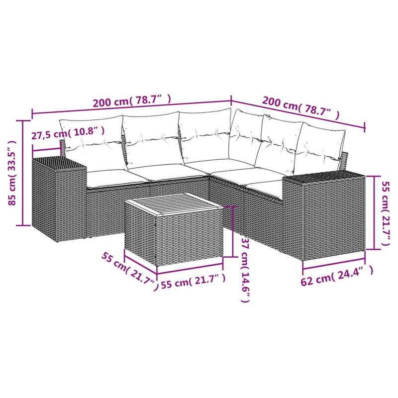 6 Piece Garden Sofa Set with Cushions Grey Poly Rattan