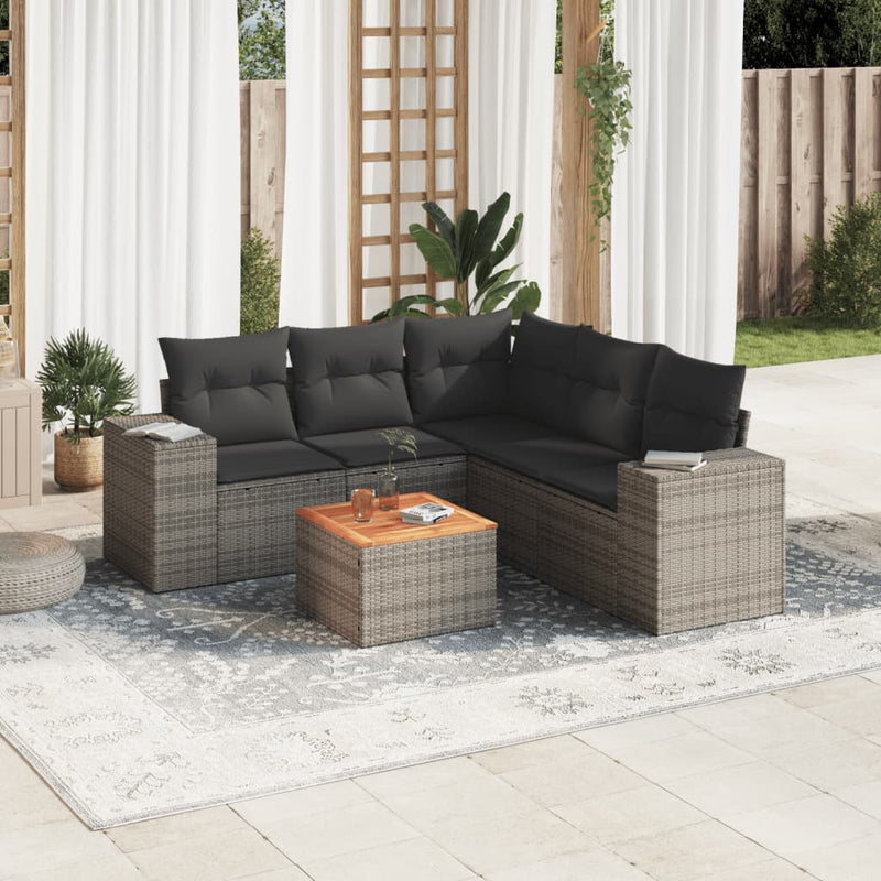 6 Piece Garden Sofa Set with Cushions Grey Poly Rattan