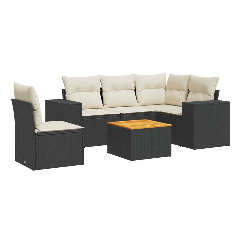 vidaXL 6 Piece Garden Sofa Set with Cushions Black Poly Rattan