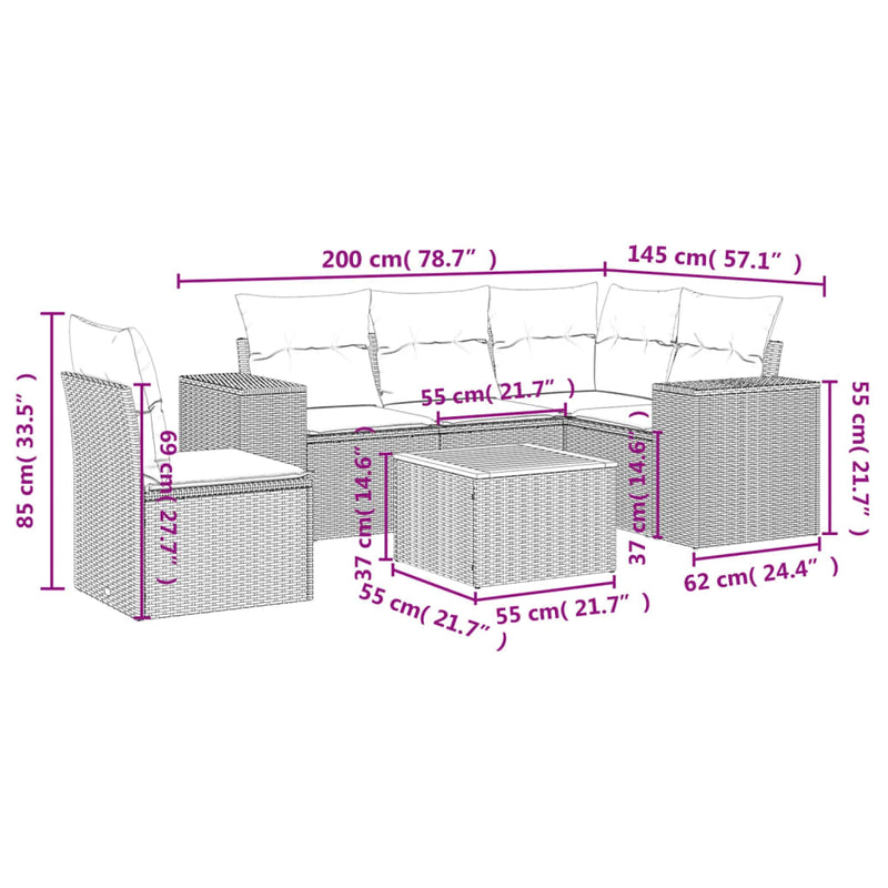 vidaXL 6 Piece Garden Sofa Set with Cushions Grey Poly Rattan