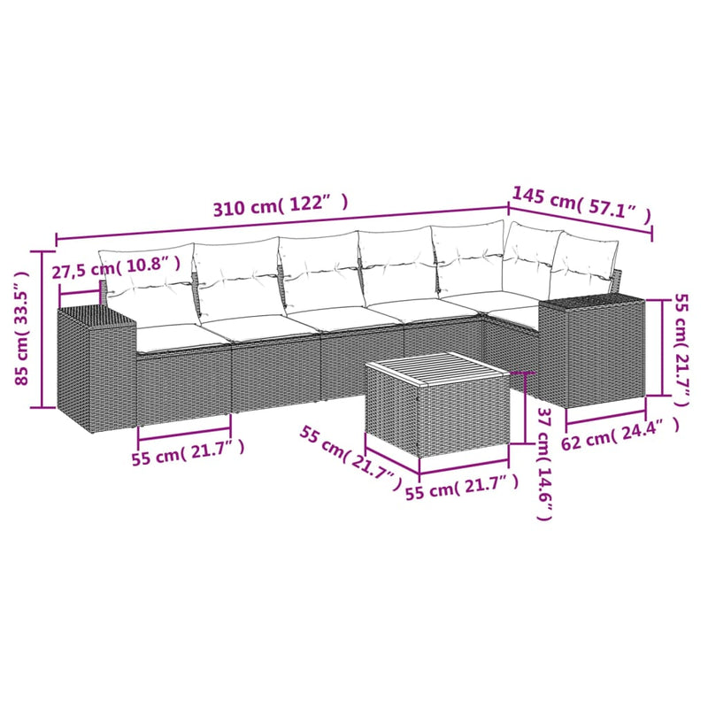 vidaXL 7 Piece Garden Sofa Set with Cushions Grey Poly Rattan