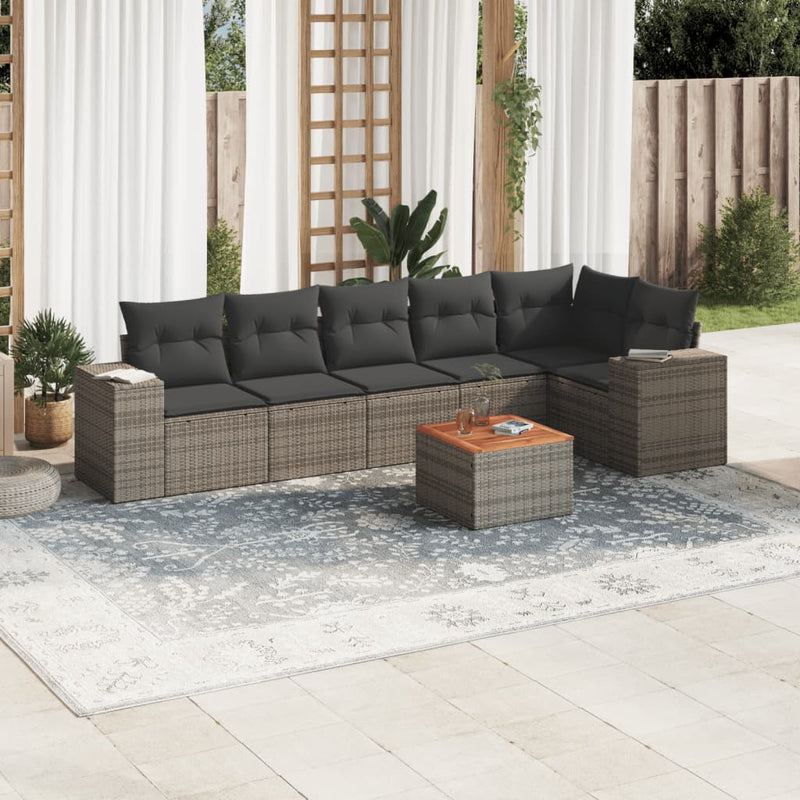 vidaXL 7 Piece Garden Sofa Set with Cushions Grey Poly Rattan