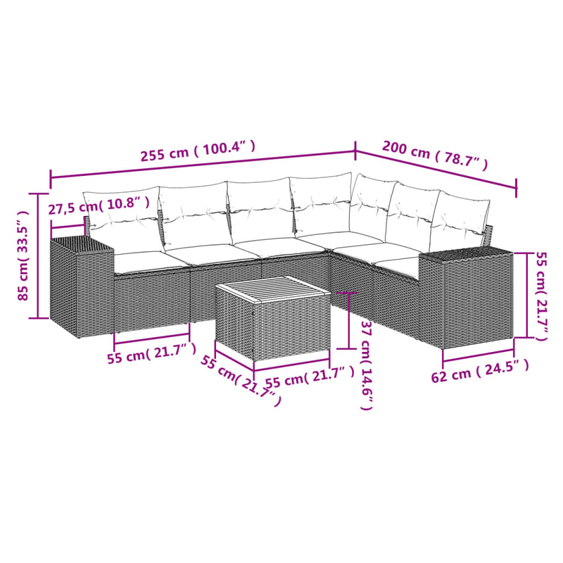 vidaXL 7 Piece Garden Sofa Set with Cushions Grey Poly Rattan