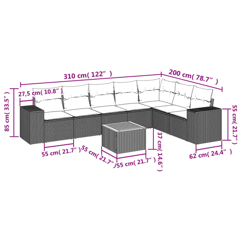 vidaXL 8 Piece Garden Sofa Set with Cushions Grey Poly Rattan