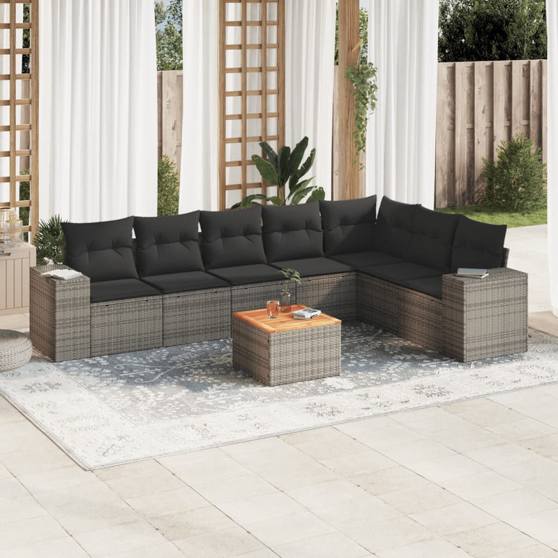 vidaXL 8 Piece Garden Sofa Set with Cushions Grey Poly Rattan