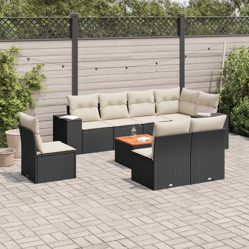vidaXL 9 Piece Garden Sofa Set with Cushions Black Poly Rattan