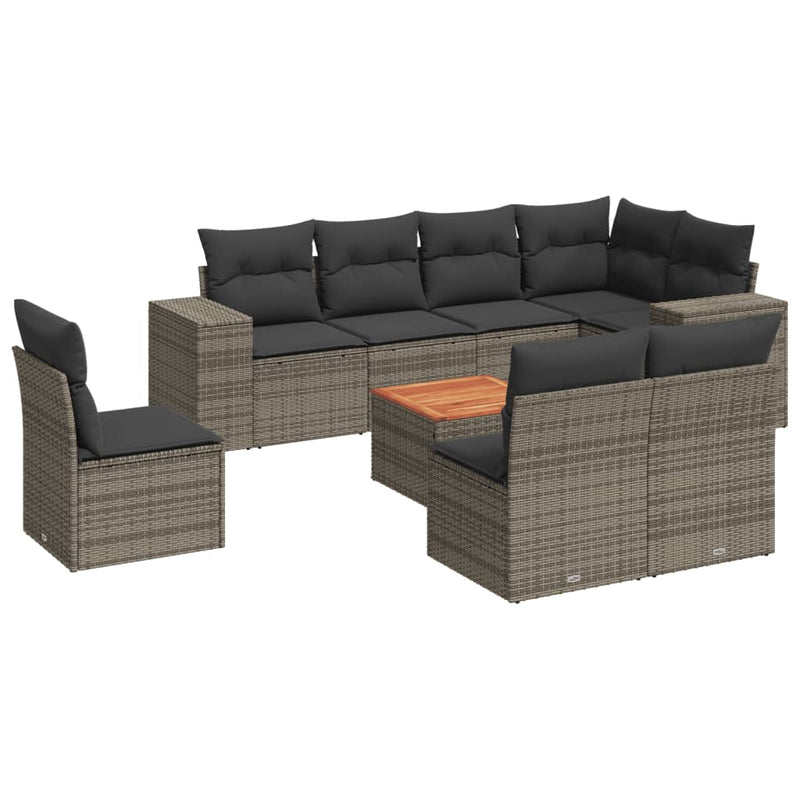 9 Piece Garden Sofa Set with Cushions Grey Poly Rattan