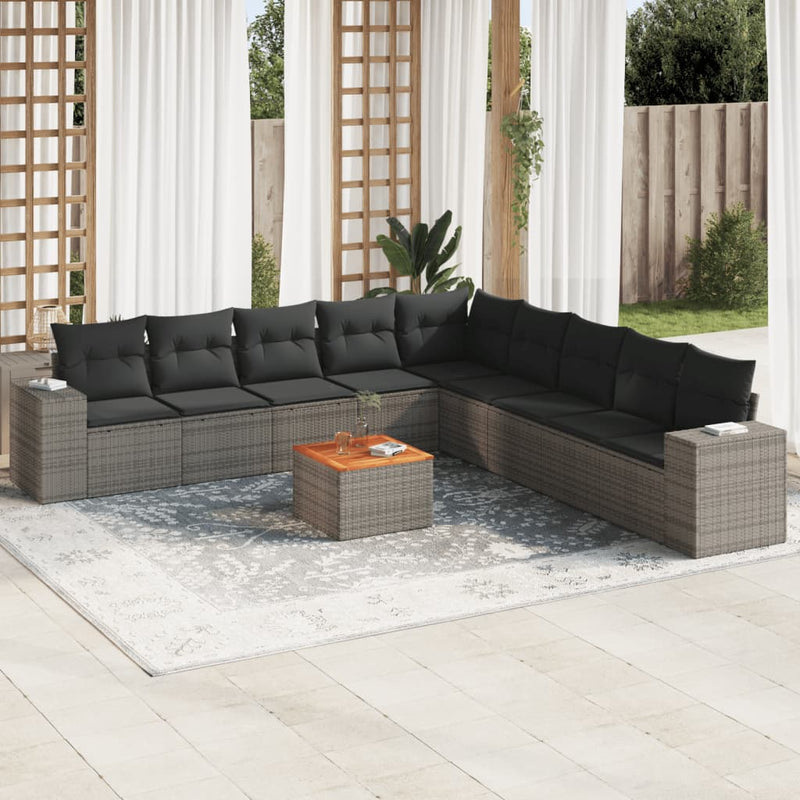 10 Piece Garden Sofa Set with Cushions Grey Poly Rattan