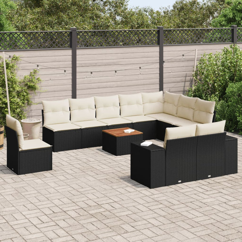 vidaXL 11 Piece Garden Sofa Set with Cushions Black Poly Rattan