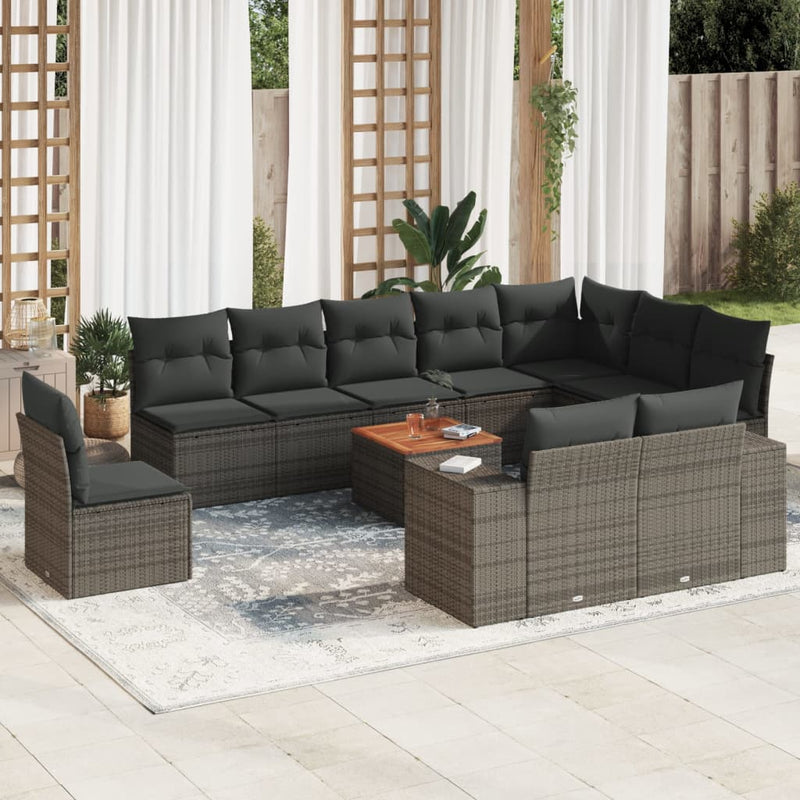 vidaXL 11 Piece Garden Sofa Set with Cushions Grey Poly Rattan