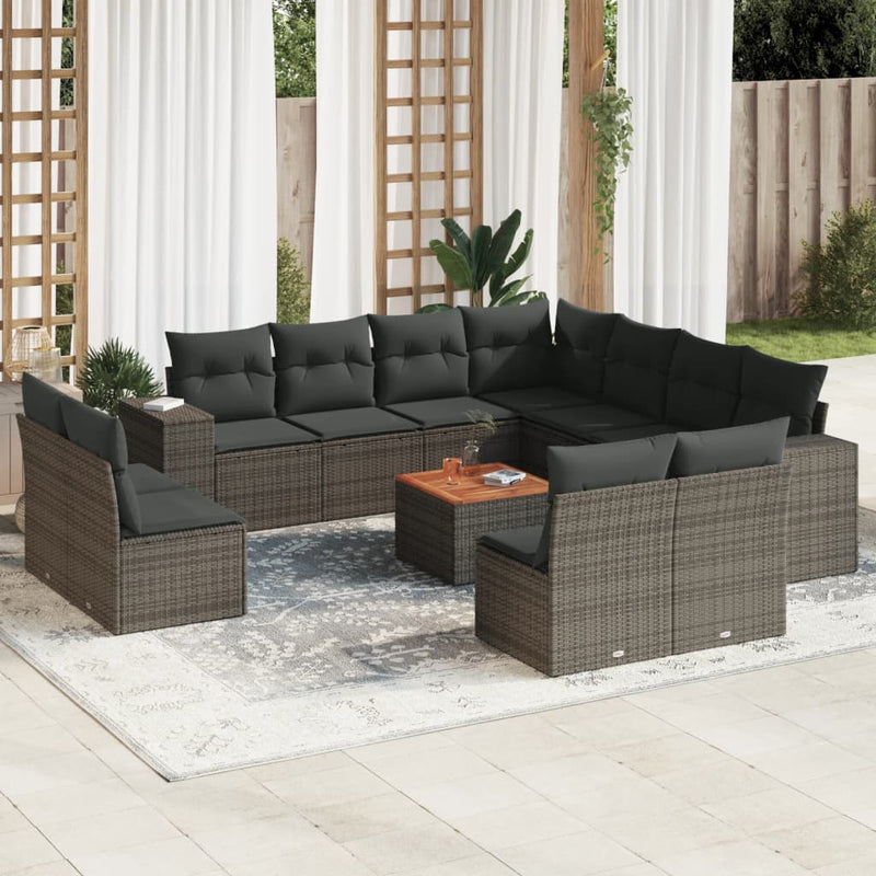 vidaXL 12 Piece Garden Sofa Set with Cushions Grey Poly Rattan