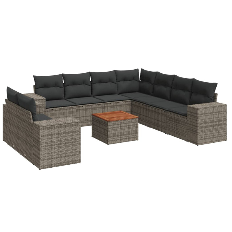 vidaXL 10 Piece Garden Sofa Set with Cushions Grey Poly Rattan