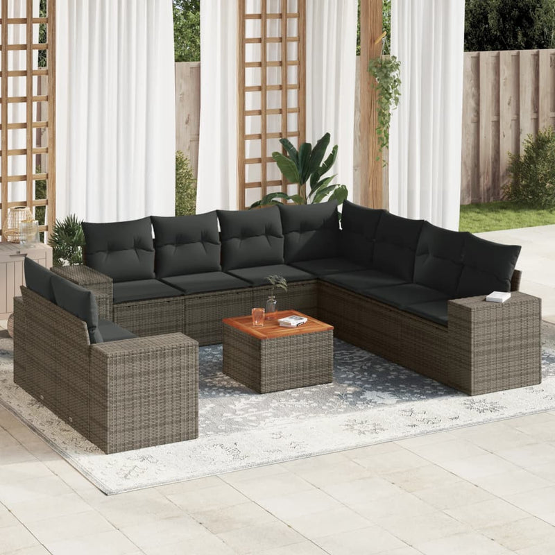 vidaXL 10 Piece Garden Sofa Set with Cushions Grey Poly Rattan