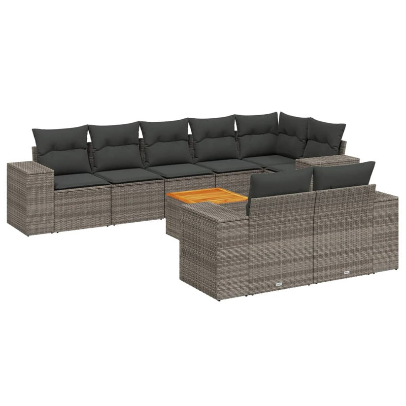 9 Piece Garden Sofa Set with Cushions Grey Poly Rattan