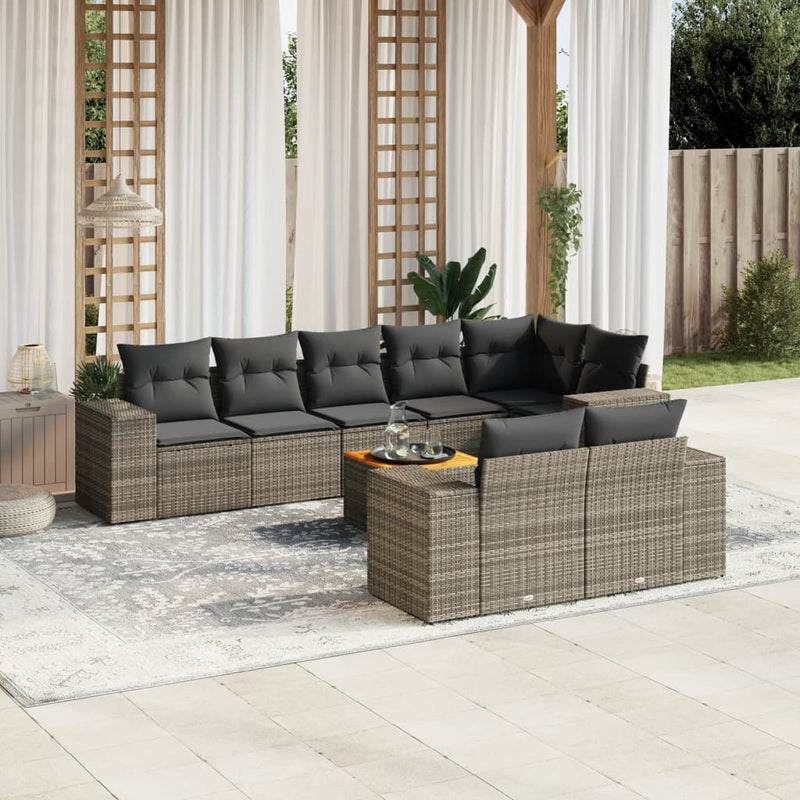 9 Piece Garden Sofa Set with Cushions Grey Poly Rattan