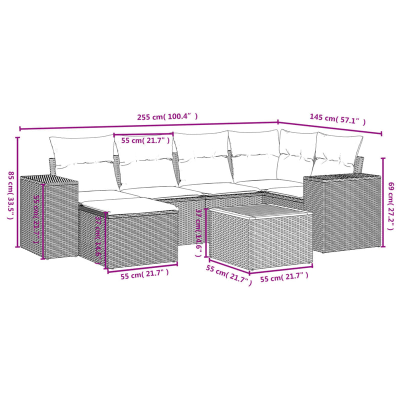 vidaXL 7 Piece Garden Sofa Set with Cushions Grey Poly Rattan