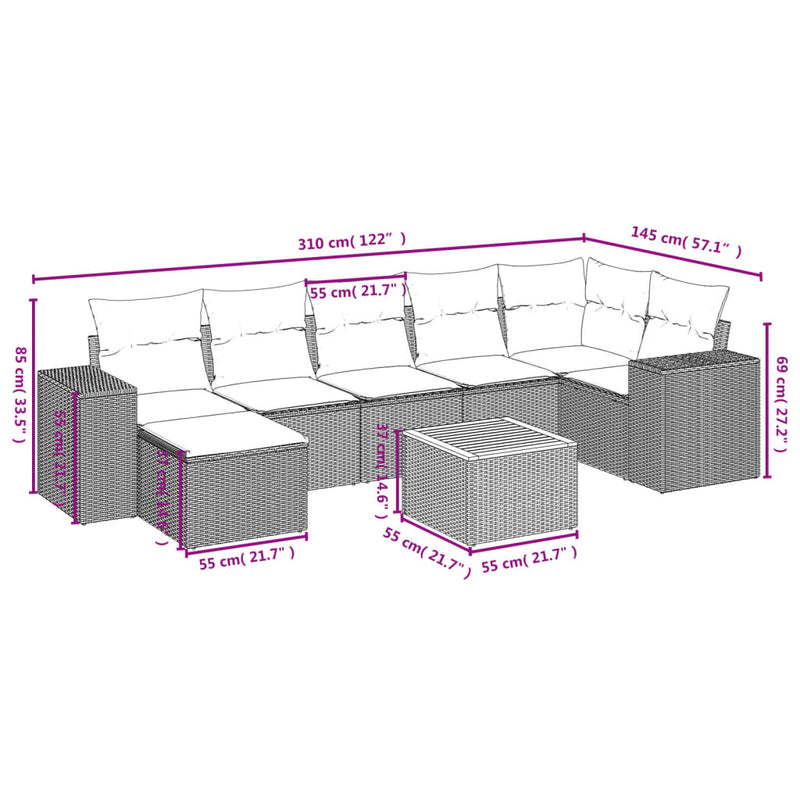 vidaXL 8 Piece Garden Sofa Set with Cushions Black Poly Rattan