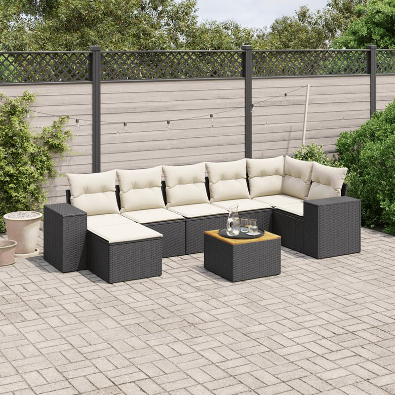 vidaXL 8 Piece Garden Sofa Set with Cushions Black Poly Rattan