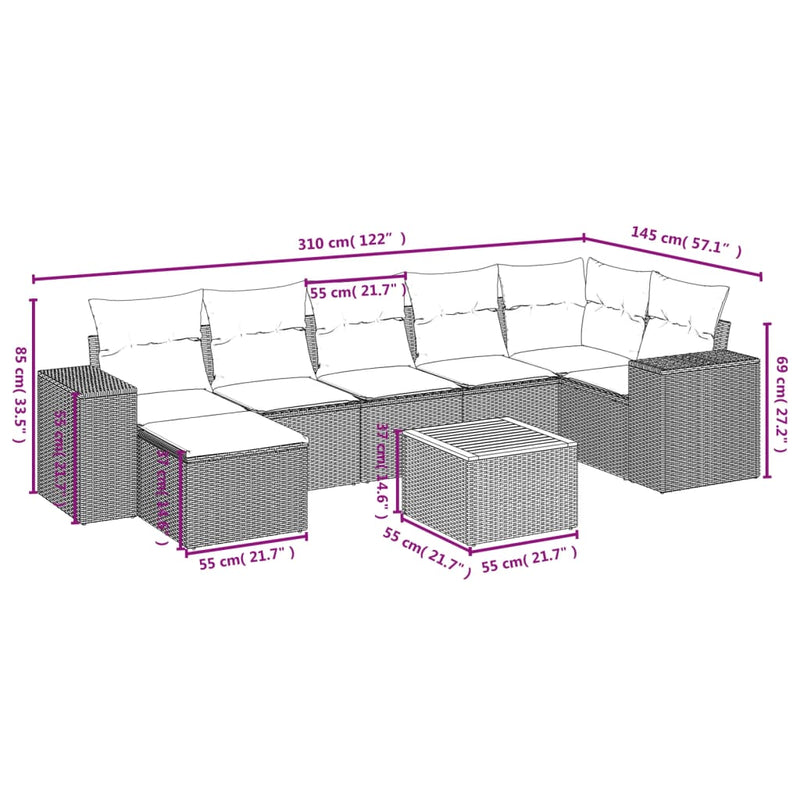vidaXL 8 Piece Garden Sofa Set with Cushions Grey Poly Rattan